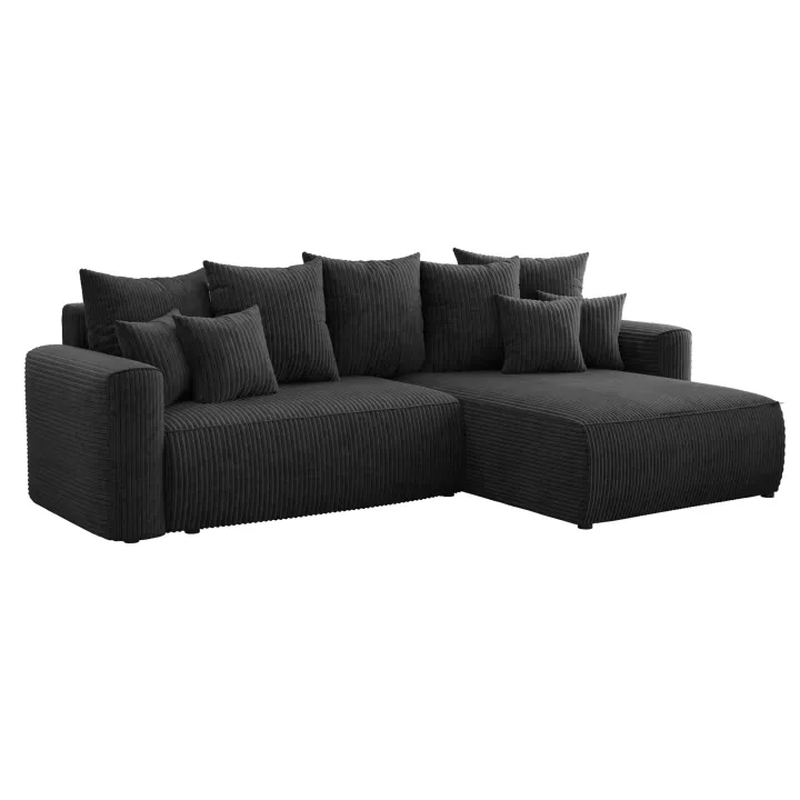 Divano letto angolare reversibile 260x160cm velluto a coste nero Scintilla