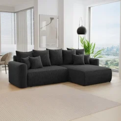 Divano letto angolare reversibile 260x160cm velluto a coste nero Scintilla