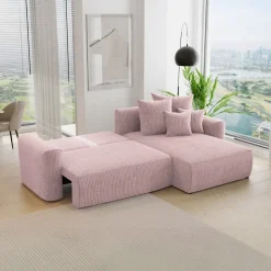 Divano letto angolare reversibile 260x160cm velluto a coste rosa antico Scintilla
