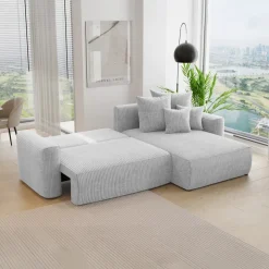 Divano letto angolare reversibile 260x160cm velluto a coste grigio chiaro Scintilla