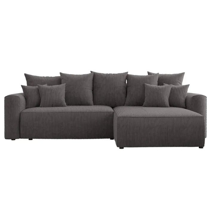 Divano letto angolare reversibile 260x160cm velluto a coste antracite Scintilla