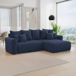 Divano letto angolare reversibile 260x160cm velluto a coste blu Scintilla