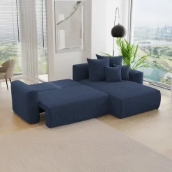 Divano letto angolare reversibile 260x160cm velluto a coste blu Scintilla