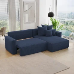 Divano letto angolare reversibile 260x160cm velluto a coste blu Scintilla