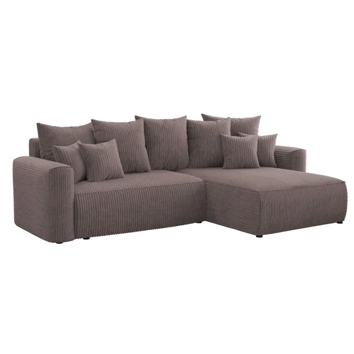 Divano letto angolare reversibile 260x160cm velluto a coste marrone Scintilla