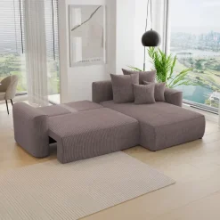 Divano letto angolare reversibile 260x160cm velluto a coste marrone Scintilla