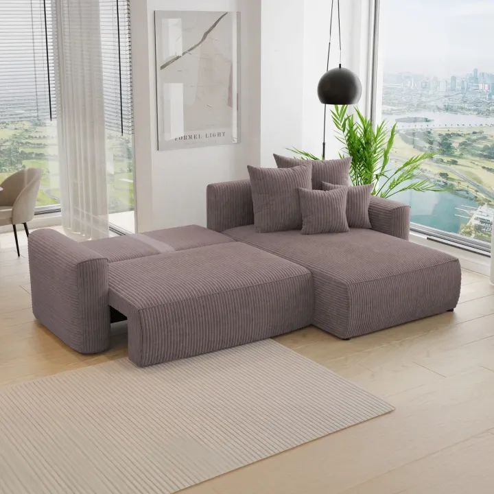 Divano letto angolare reversibile 260x160cm velluto a coste marrone Scintilla
