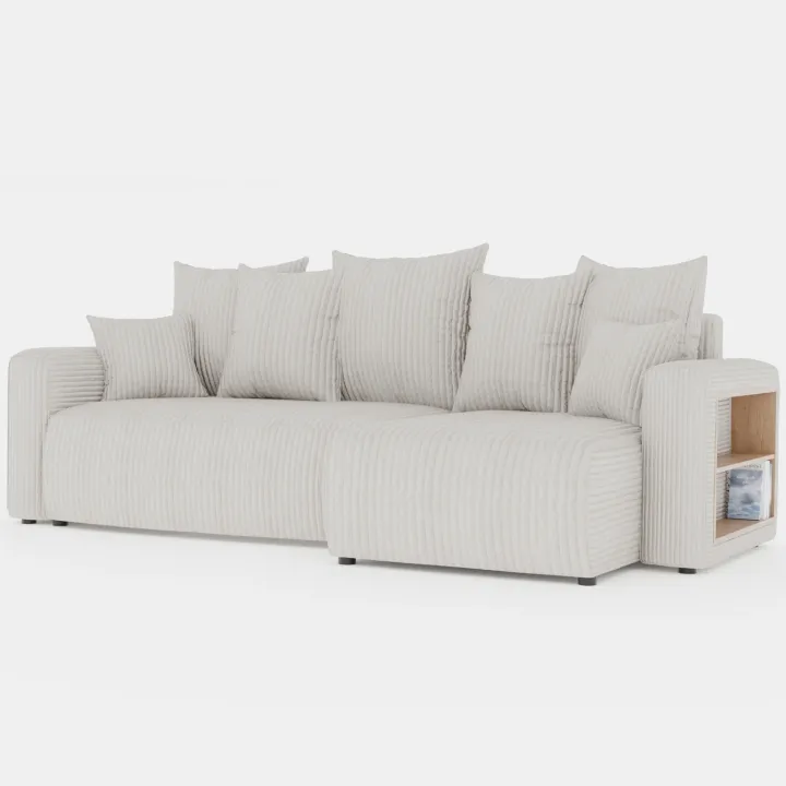 Divano letto angolare reversibile 238x142cm velluto a coste con libreria a destra beige Mistery