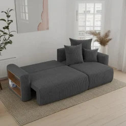 Divano letto angolare reversibile 238x142cm velluto a coste con libreria a sinistra antracite Mistery