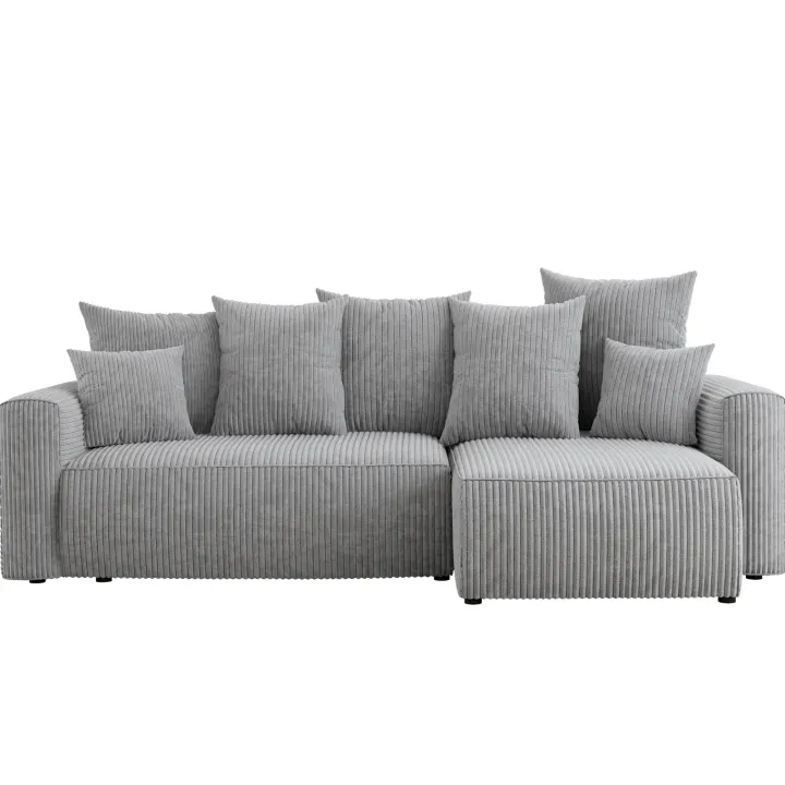 Divano letto angolare reversibile 238x142cm velluto a coste con libreria a sinistra grigio chiaro Mistery