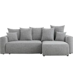 Divano letto angolare reversibile 238x142cm velluto a coste con libreria a destra grigio chiaro Mistery