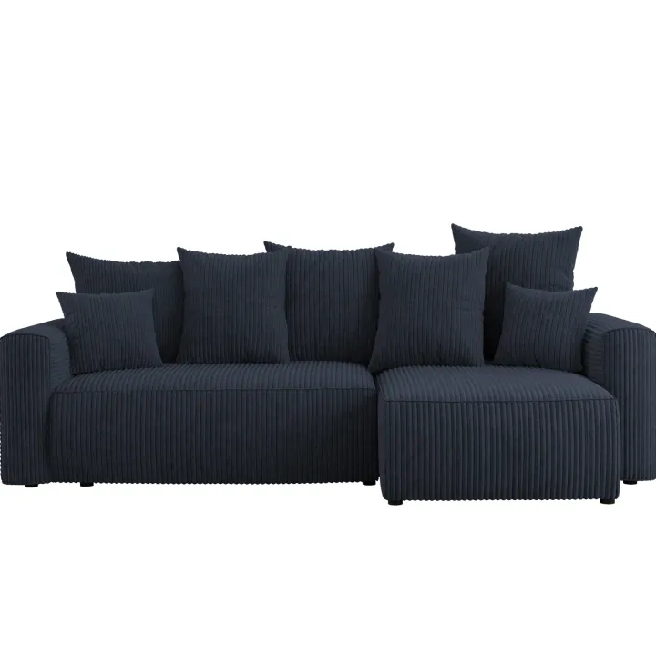 Divano letto angolare reversibile 238x142cm velluto a coste con libreria a destra nero Mistery