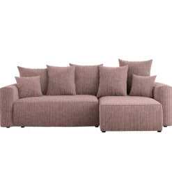 Divano letto angolare reversibile 238x142cm velluto a coste con libreria a destra rosa antico Mistery