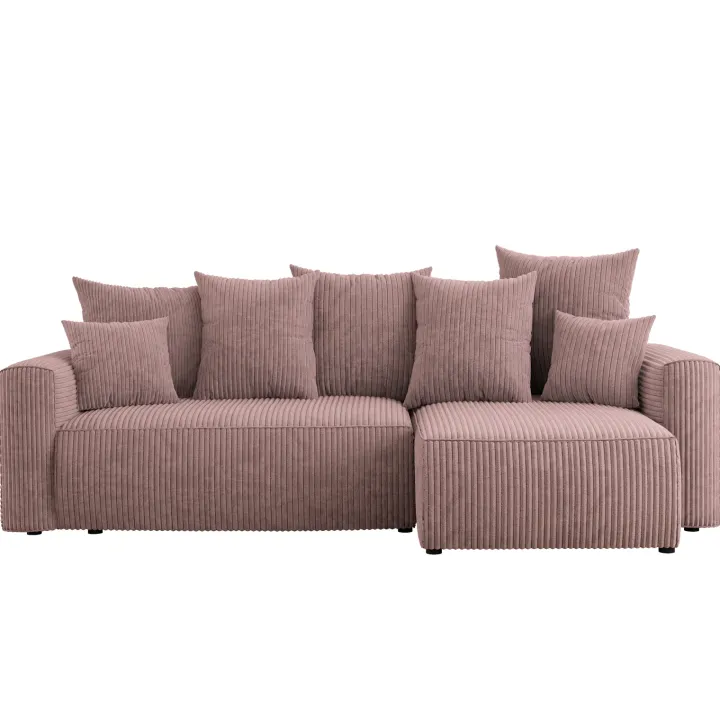 Divano letto angolare reversibile 238x142cm velluto a coste con libreria a destra rosa antico Mistery