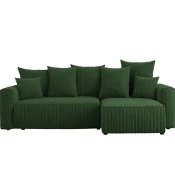 Divano letto angolare reversibile 238x142cm velluto a coste con libreria a destra verde scuro Mistery