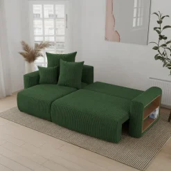 Divano letto angolare reversibile 238x142cm velluto a coste con libreria a destra verde scuro Mistery