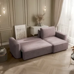 Divano letto angolare reversibile 243x142cm velluto a coste marrone Ofelia