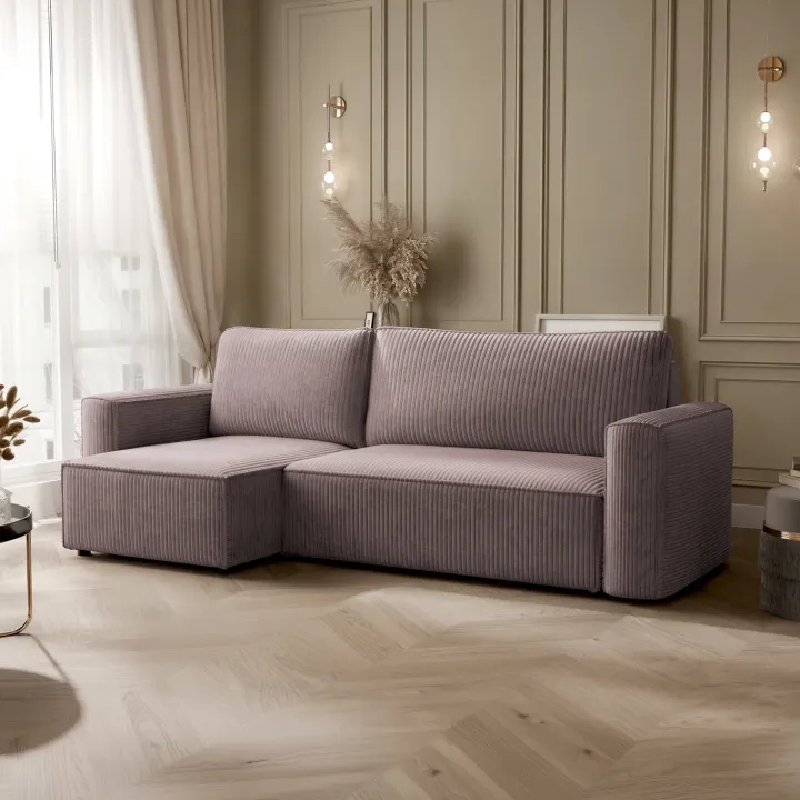 Divano letto angolare reversibile 243x142cm velluto a coste marrone Ofelia