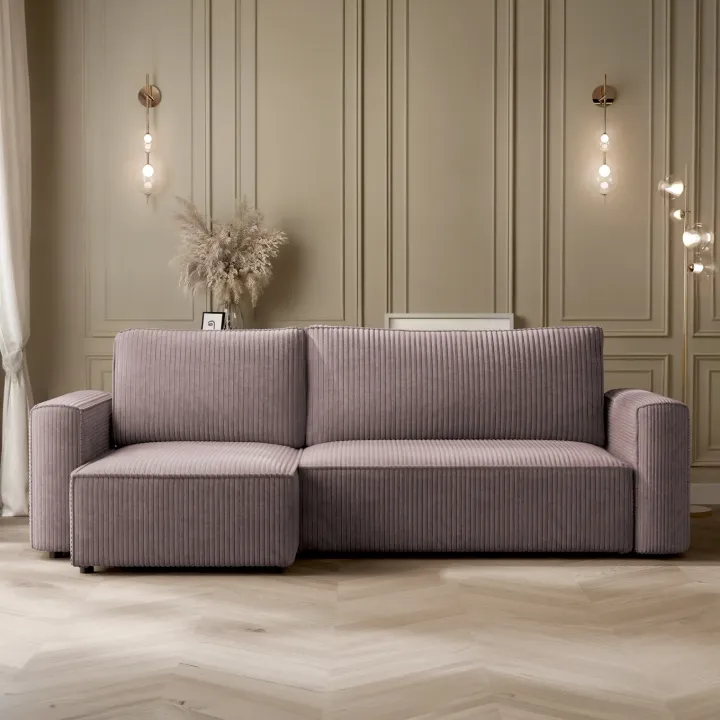 Divano letto angolare reversibile 243x142cm velluto a coste marrone Ofelia