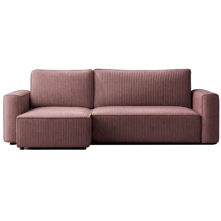 Divano letto angolare reversibile 243x142cm velluto a coste rosa antico Ofelia