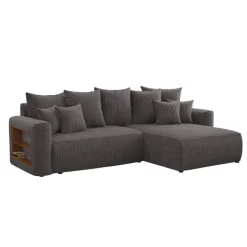 Divano letto angolare reversibile 260x160cm velluto a coste con libreria a sinistra antracite Mistery