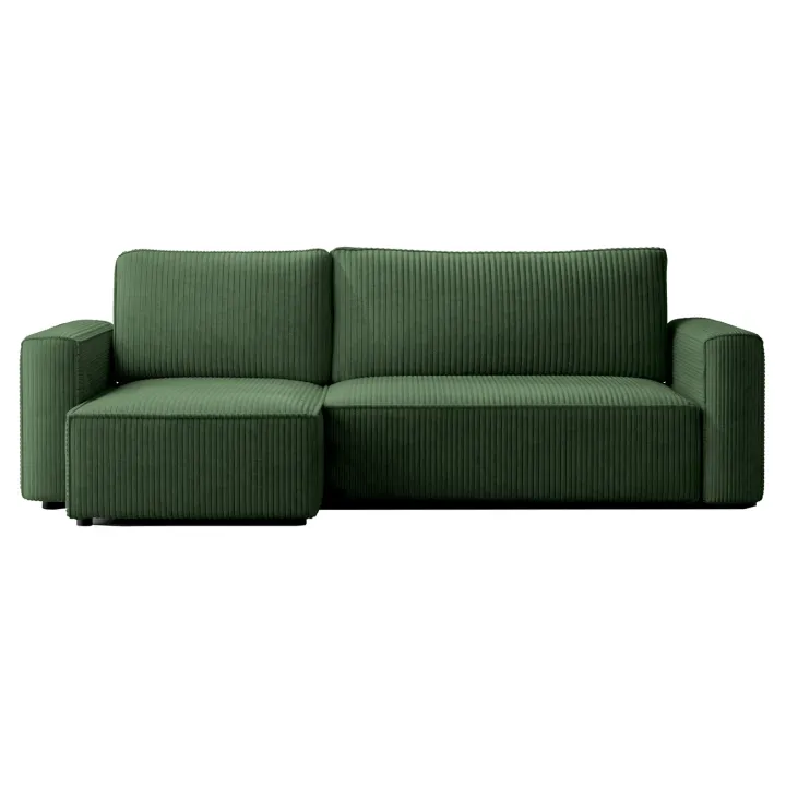 Divano letto angolare reversibile 243x142cm velluto a coste verde scuro Ofelia