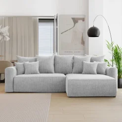 Divano letto angolare reversibile 260x160cm velluto a coste con libreria a sinistra grigio chiaro Mistery