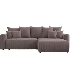Divano letto angolare reversibile 260x160cm velluto a coste con libreria a sinistra marrone Mistery