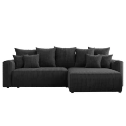 Divano letto angolare reversibile 260x160cm velluto a coste con libreria a sinistra nero Mistery