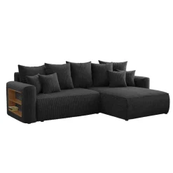 Divano letto angolare reversibile 260x160cm velluto a coste con libreria a sinistra nero Mistery