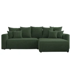 Divano letto angolare reversibile 260x160cm velluto a coste con libreria a sinistra verde scuro Mistery