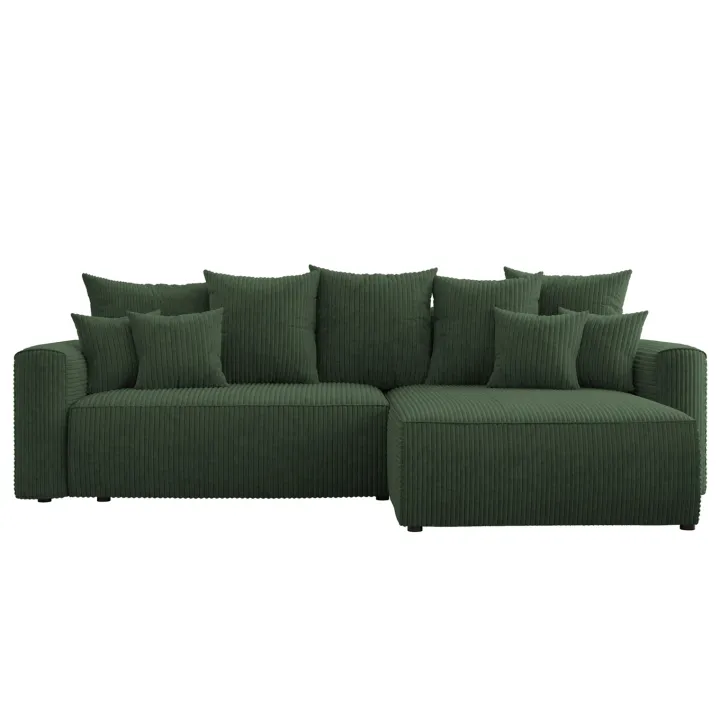 Divano letto angolare reversibile 260x160cm velluto a coste con libreria a sinistra verde scuro Mistery