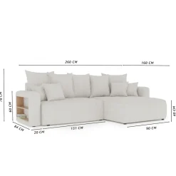 Divano letto angolare reversibile 260x160cm velluto a coste con libreria a destra blu Mistery