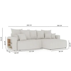 Divano letto angolare reversibile 260x160cm velluto a coste con libreria a destra giallo senape Mistery
