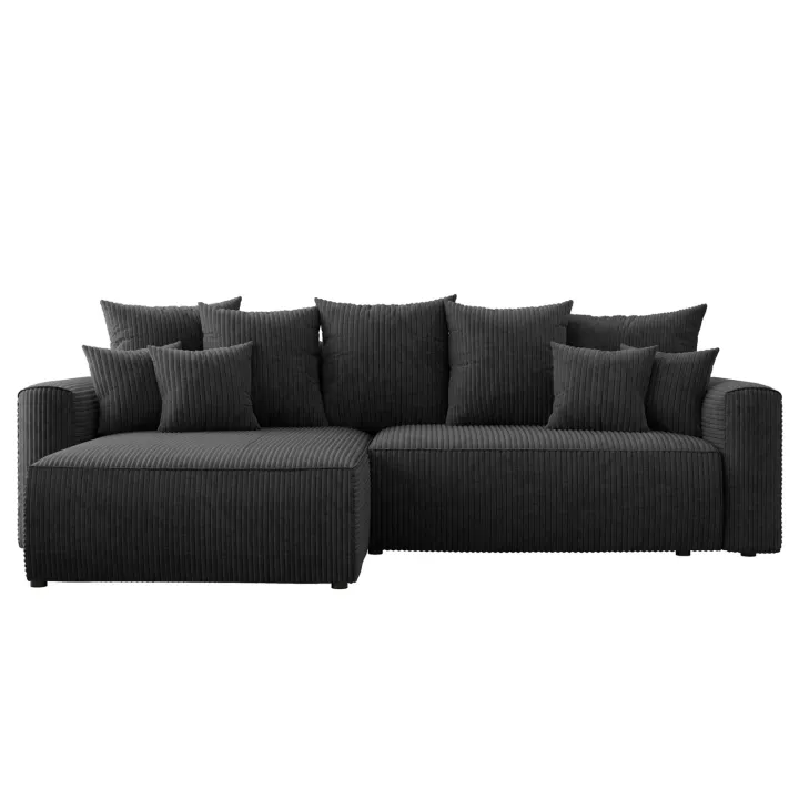 Divano letto angolare reversibile 260x160cm velluto a coste con libreria a destra nero Mistery