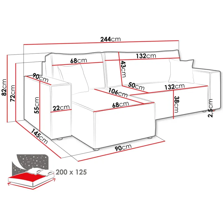 Divano letto angolare reversibile 3 posti 244x145cm con box contenitore velluto a coste beige Ploffy