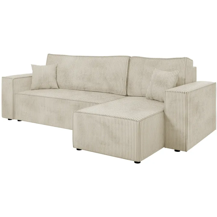 Divano letto angolare reversibile 3 posti 244x145cm con box contenitore velluto a coste beige Ploffy
