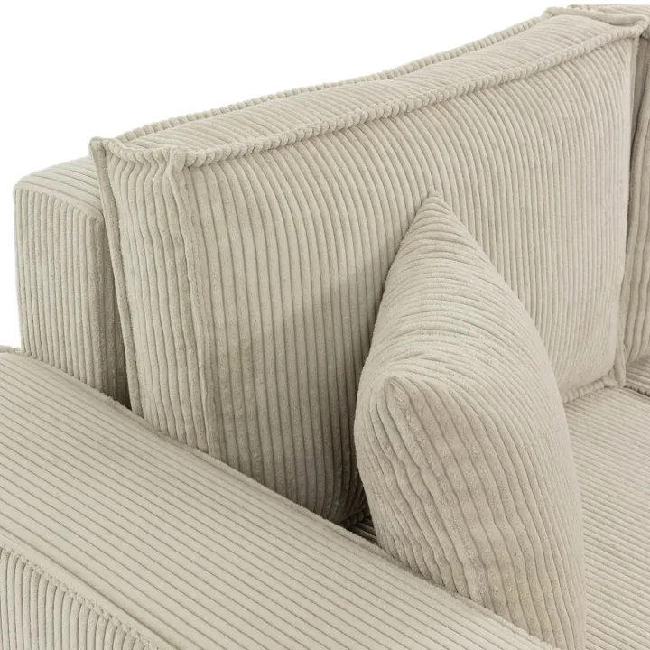 Divano letto angolare reversibile 3 posti 244x145cm con box contenitore velluto a coste beige Ploffy