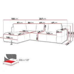 Divano letto angolare reversibile 3 posti 267x185cm box contenitore bianco perla Sottovoce