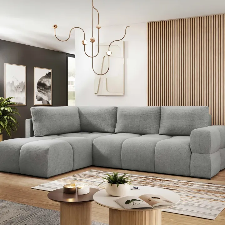 Divano letto angolare reversibile 3 posti 267x185cm box contenitore grigio Sottovoce