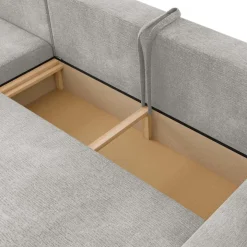Divano letto angolare reversibile 4 posti 285x188cm con contenitore imbottito tessuto grigio Soft