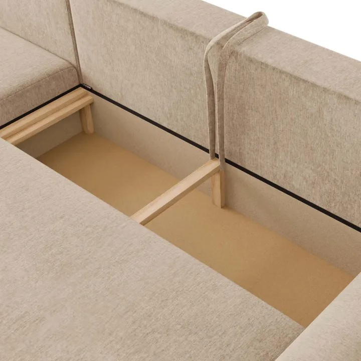 Divano letto angolare reversibile 4 posti 285x188cm con contenitore imbottito tessuto beige Soft