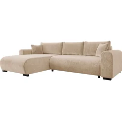 Divano letto angolare reversibile 4 posti 285x188cm con contenitore imbottito tessuto beige Soft