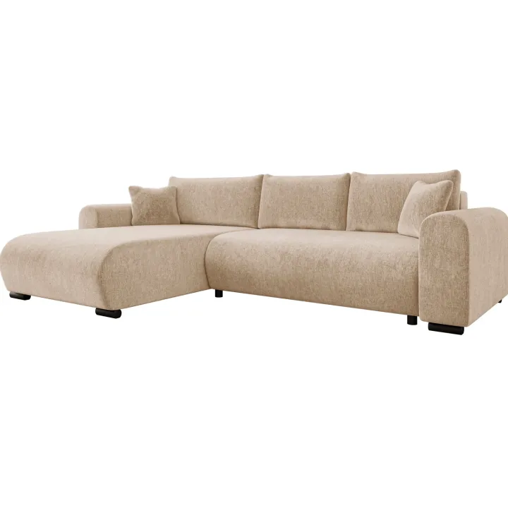 Divano letto angolare reversibile 4 posti 285x188cm con contenitore imbottito tessuto beige Soft