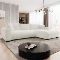 Divano letto angolare reversibile 4 posti 285x188cm con contenitore a trama spessa bianco Soft