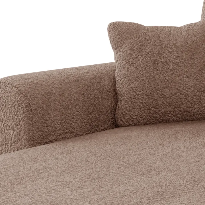 Divano letto angolare reversibile 4 posti 285x188cm con contenitore tessuto bouclé marrone chiaro Soft