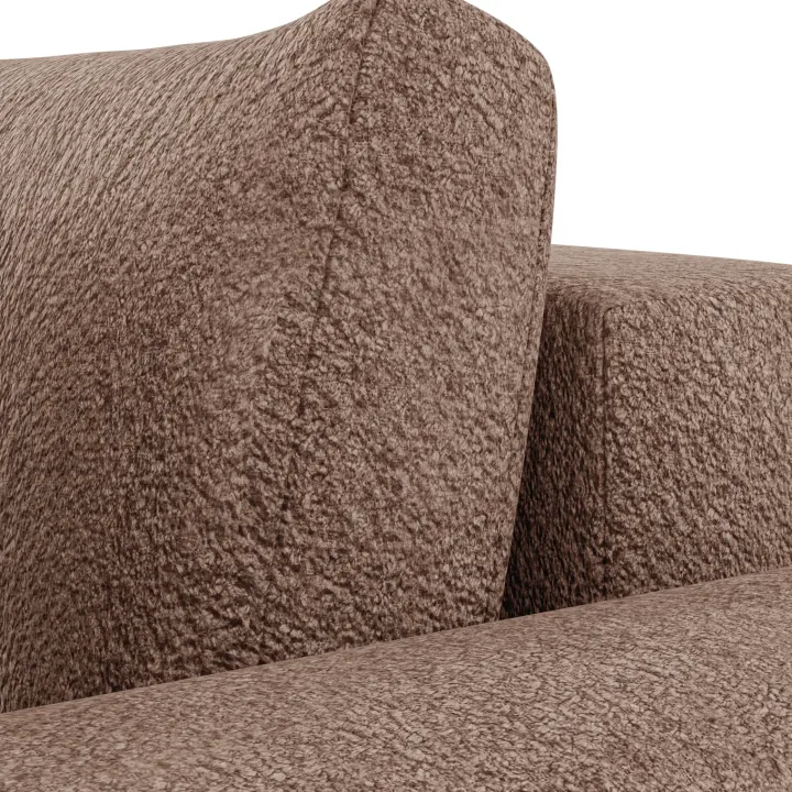 Divano letto angolare reversibile 4 posti 285x188cm con contenitore tessuto bouclé marrone chiaro Soft