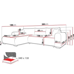 Divano letto angolare reversibile 4 posti 285x188cm con contenitore imbottito tessuto verde Soft