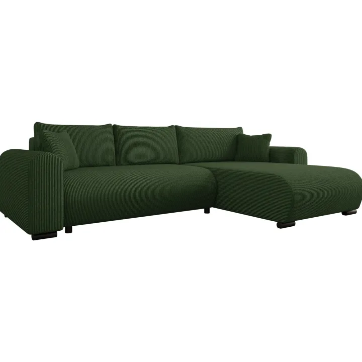 Divano letto angolare reversibile 4 posti 285x188cm con contenitore tessuto velluto a coste verde Soft