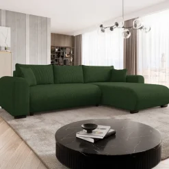 Divano letto angolare reversibile 4 posti 285x188cm con contenitore tessuto velluto a coste verde Soft